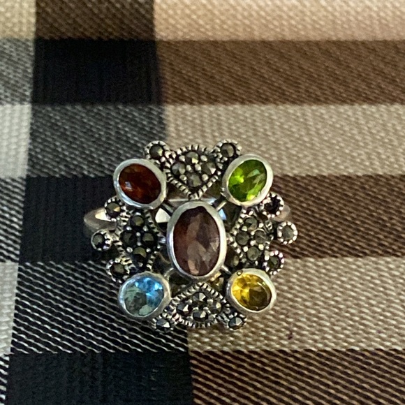 Marked Silver Amethyst Topaz Peridot Citrine Garnet Ring - Picture 6 of 12